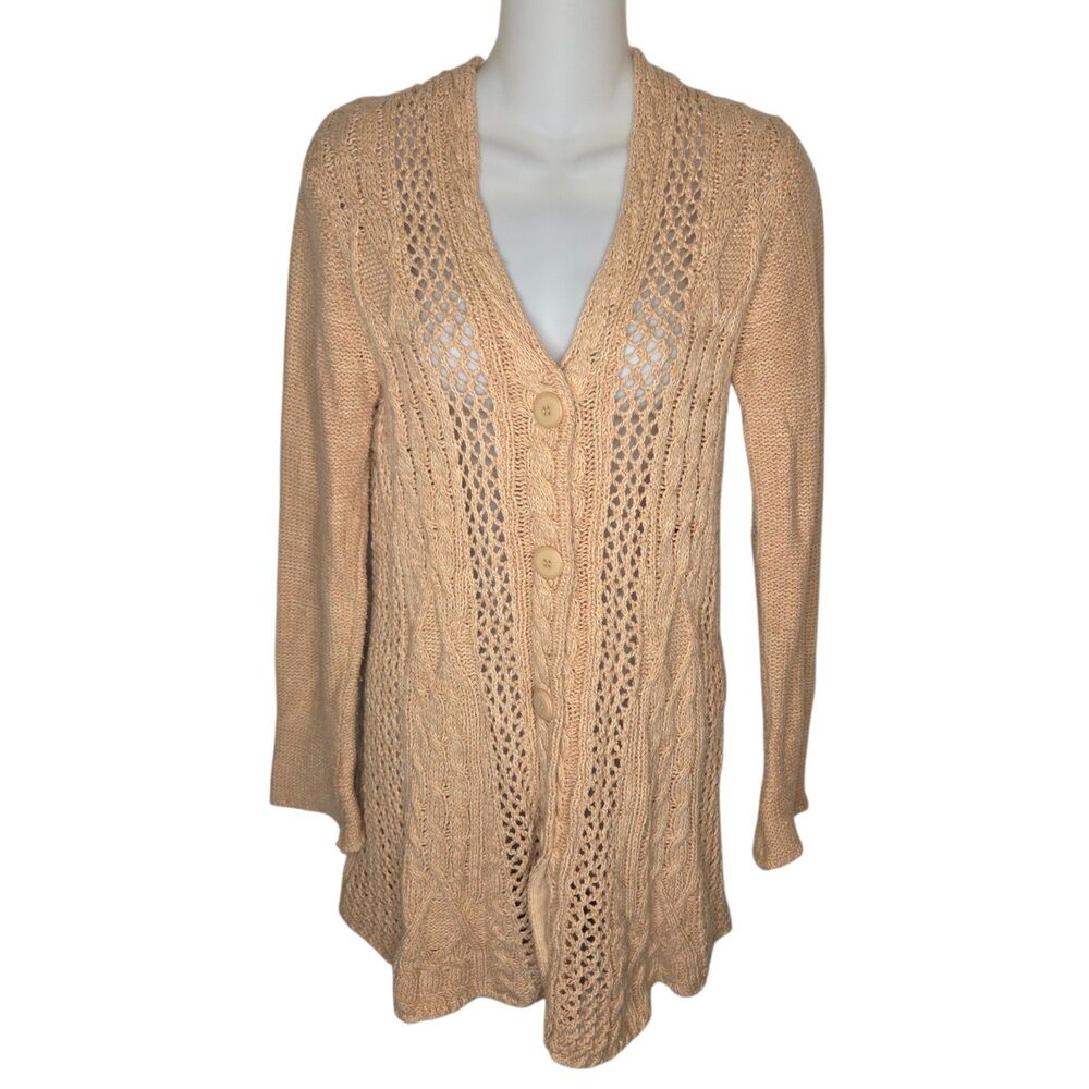 Sundance 100% Cotton Pointelle & Cable Knit Longline Cardigan - Small
